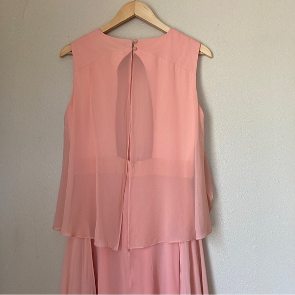 BCBG Maxazira Marilee 100% SILK chiffon high neck dress M peach pink blush CL3 - Picture 11 of 16